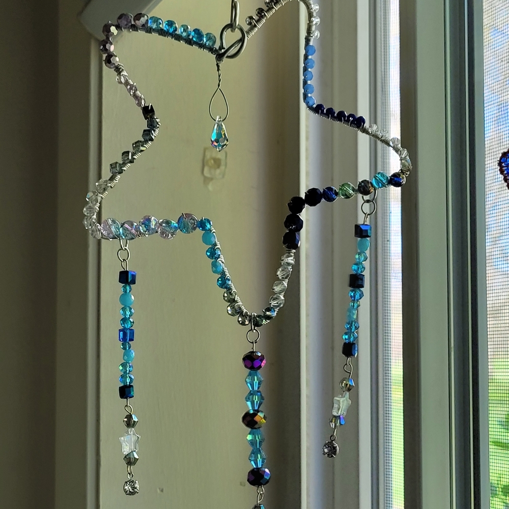 Star Shape Swarovski Crystal and Glass Beaded Wire Wrapped Suncatcher